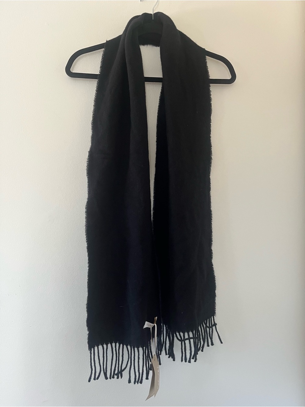 100% Wool Black Fringe Scarf Womens Soft Cozy WInter Classic Minimalist NWT